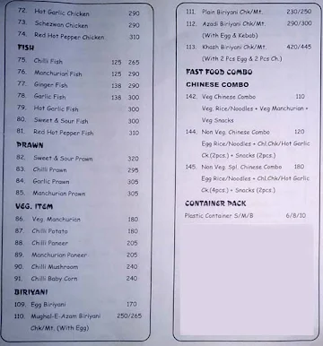 Bawarchi Fast Food menu 