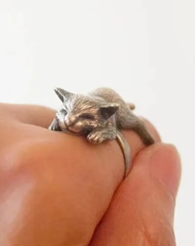 Schattige, luie kat ring met open d - 0