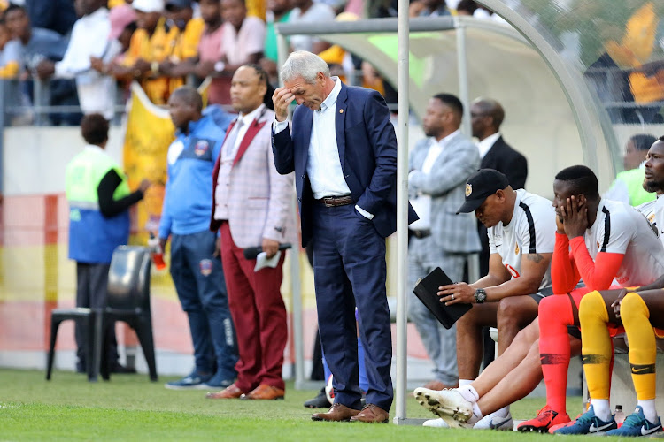 Kaizer Chiefs head coach Ernst Middendorp cuts a dejected figure on the bench after his club was beaten 1-0 by Chippa United in the final round of the Absa Premiership that disqualifies them out of th MTN8 later this year.