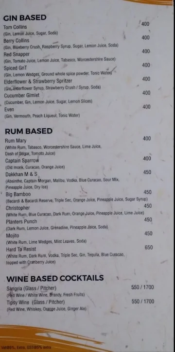 Dakkhan - Drink Dance Dine menu 