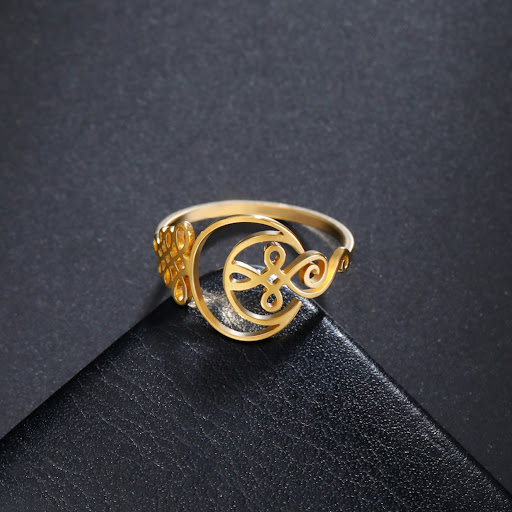 Title 4, Cut Titanium Steel Hollow Moon Ring Simple Fash...
