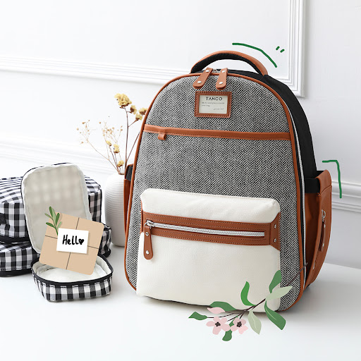 Title 2, Canvas Mommy Bag with Leather Shoulder Straps f...