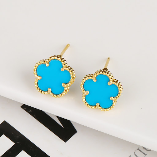 Title 3, Natural Stone Five Leaf Flower White Shell Earr...
