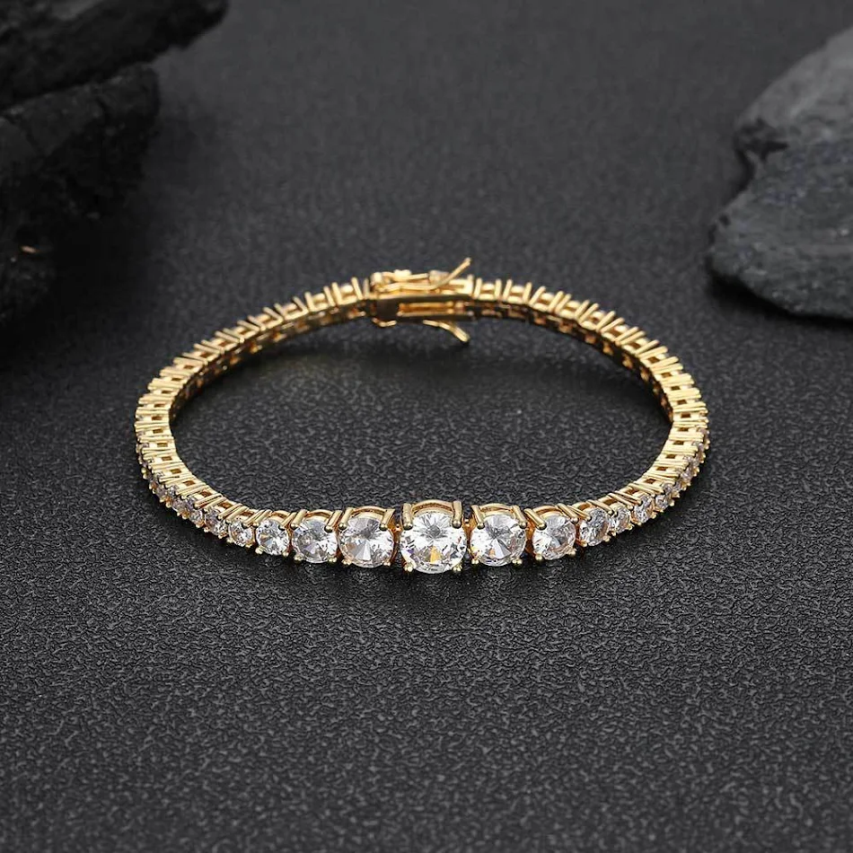 Pulseira de tênis com corrente gradiente de zircônia, estilo hip hop avançado. Acessório masculino de luxo para um visual sofisticado e moderno.