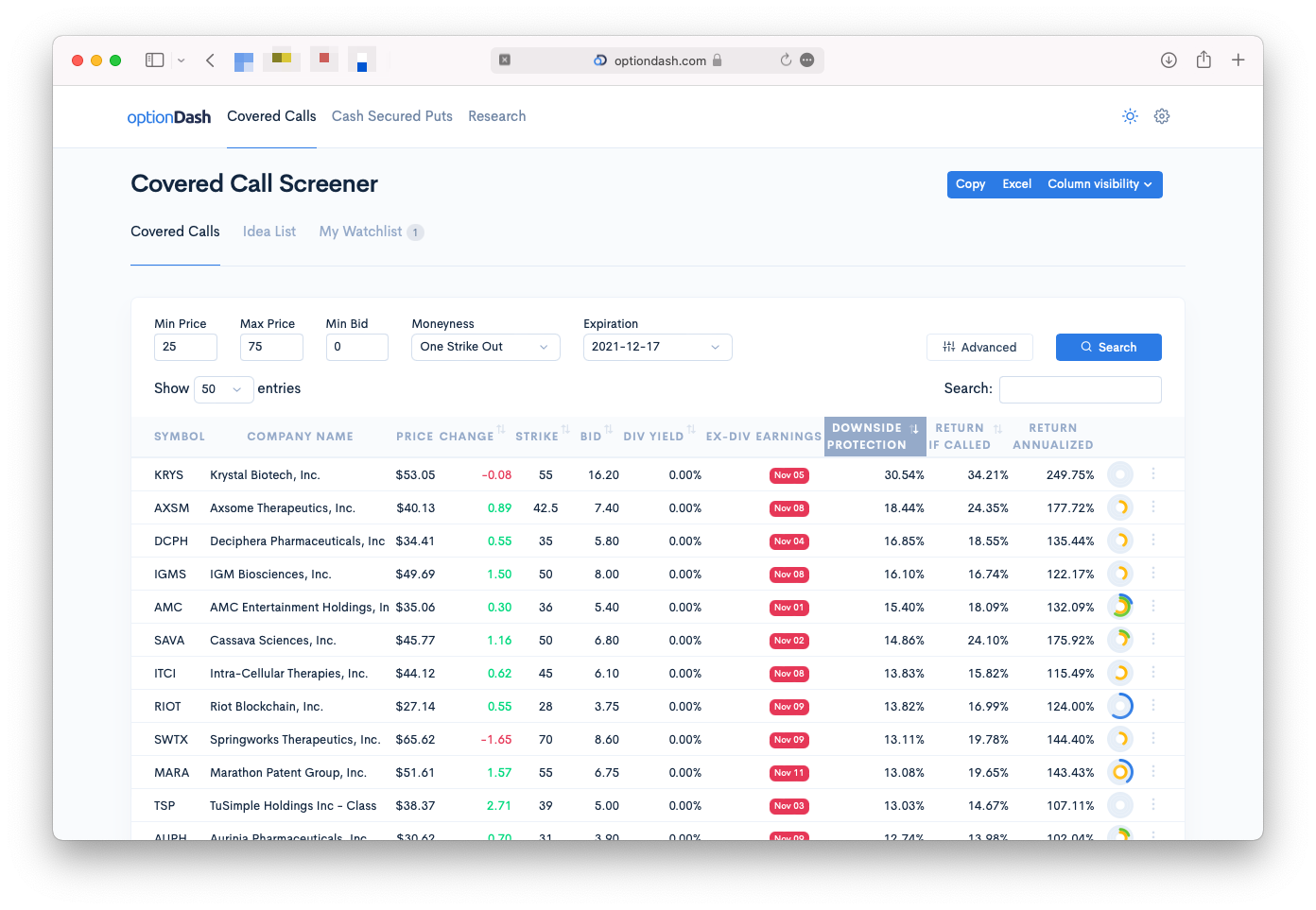 OptionDash Option Screener