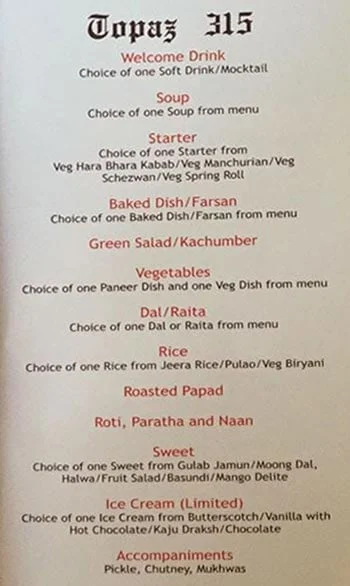 Sovereign Restaurant menu 