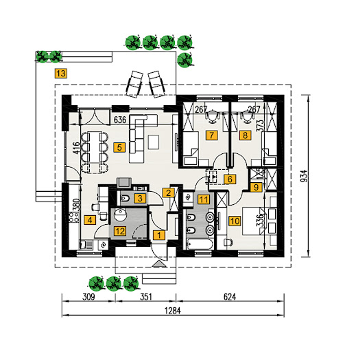 Umiarkowany - wariant I - A103a - Rzut parteru