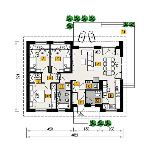 Umiarkowany - wariant I - A103a - Rzut parteru