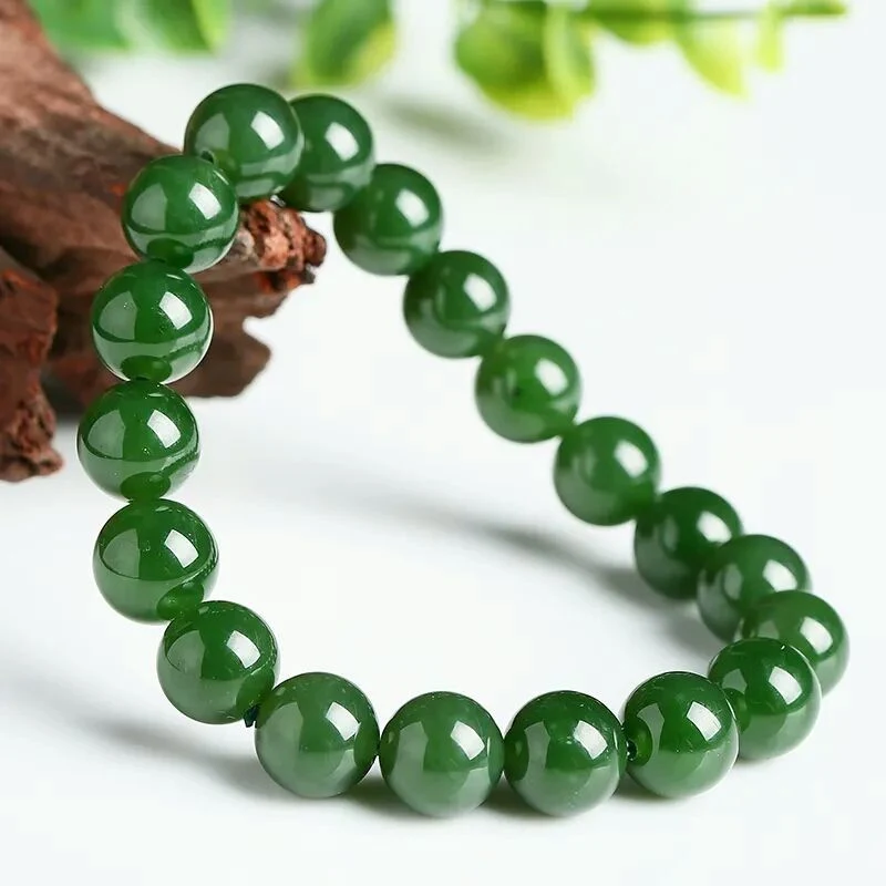 Title 5, Bracelet en jade naturel du Xinjiang, vert épin...