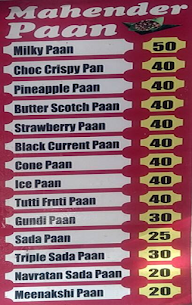 Mahender Paan menu 1