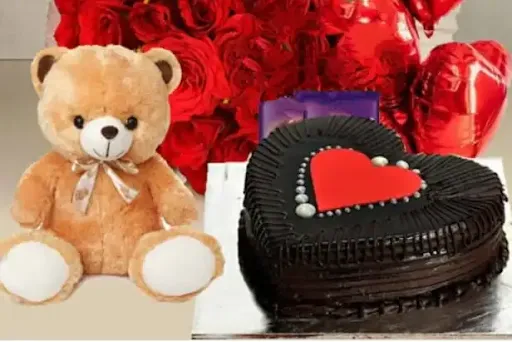 Chocolate Truffle Cake & 1 Teddy Bear Red Teddy