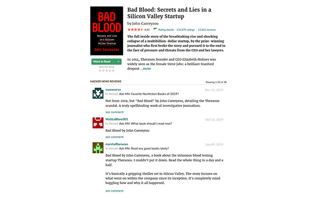 Hacker Reads for Goodreads chrome extension