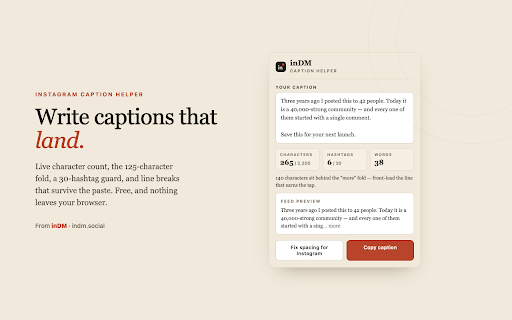 inDM — Instagram Caption & Hashtag Helper screenshot 1