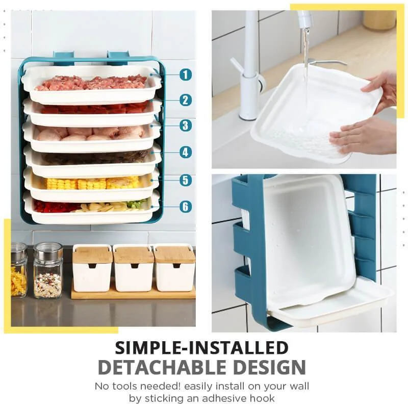 Wall-mounted side dish storage, sub-meal dish and hot pot dish tray cooking rack, maximizing kitchen space and organizat