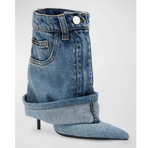 Title 3, Bottines à talon aiguille en denim délavé à bou...