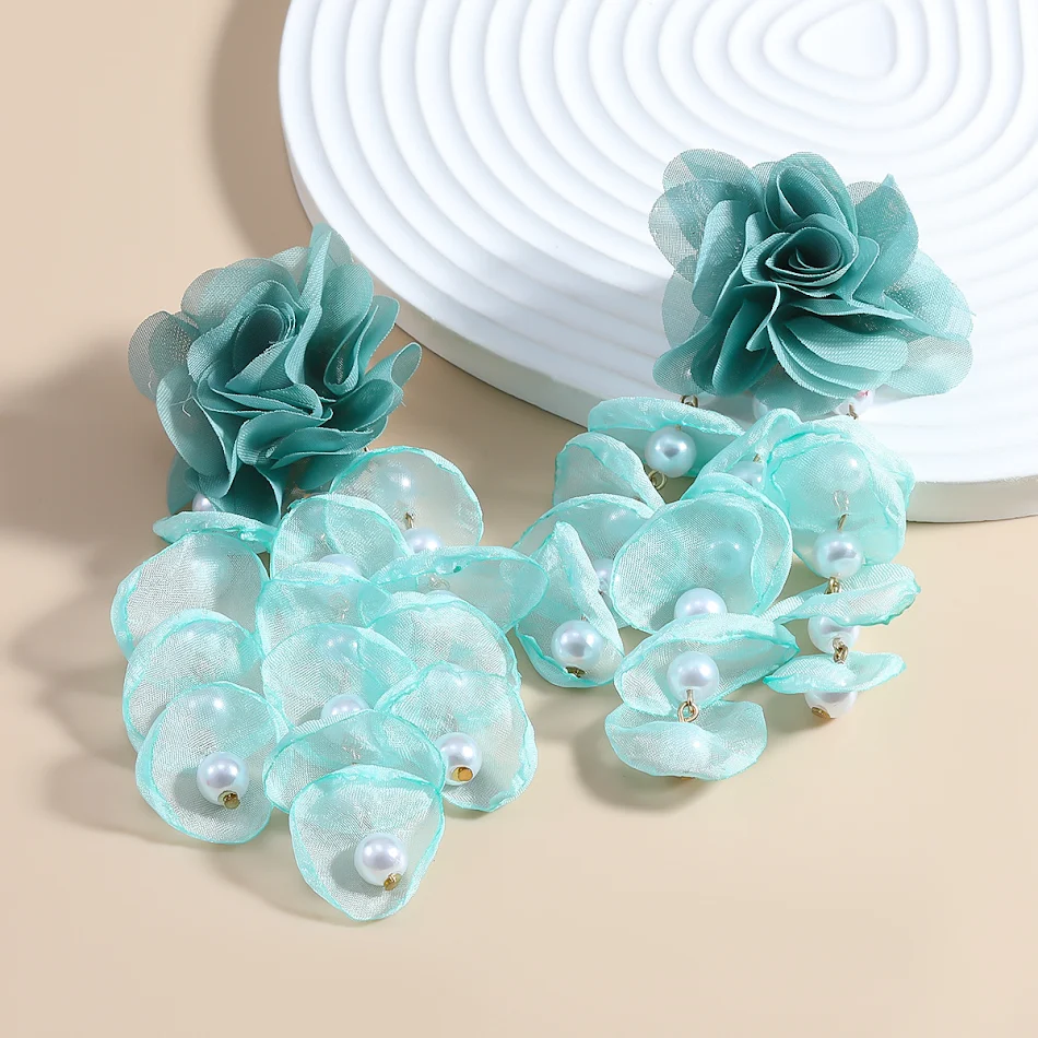 Prachtige Europese en Amerikaanse bloemen oorbellen voor dames, bohemien stof met parel bloem kwastjes sieraden, stijlvol
