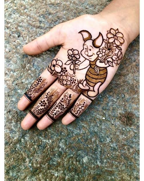 Cute Mehndi Design with Cartoon Characters