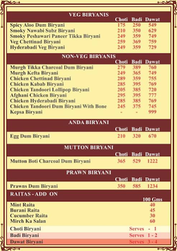 Thane Biryani Center menu 