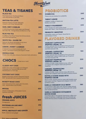 Nine Watt Coffee menu 