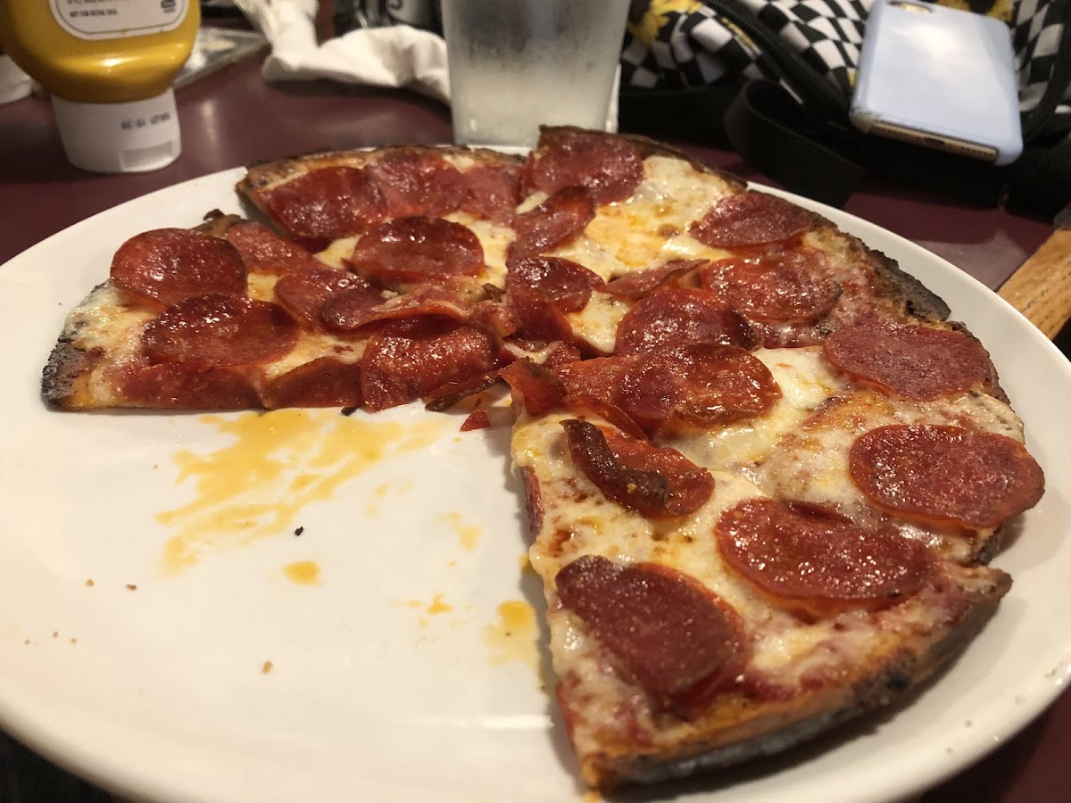 Gluten-free pizza made with cauliflower crust. We were pleased with the flavor! Big enough to share, or if you’re like my husband you can slam a whole one LOL