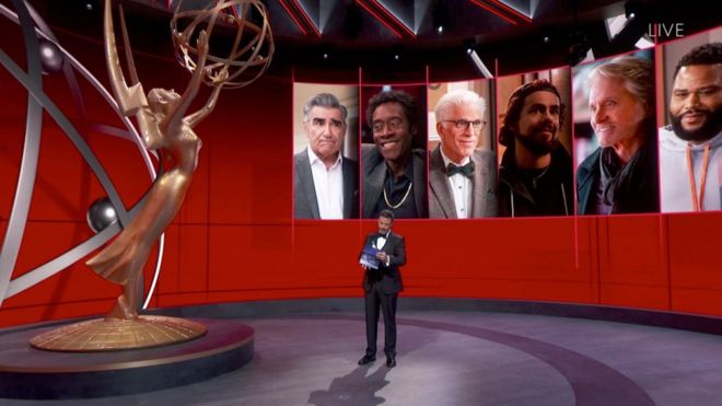 Kimmel announced many of the winners as the nominees stayed at home