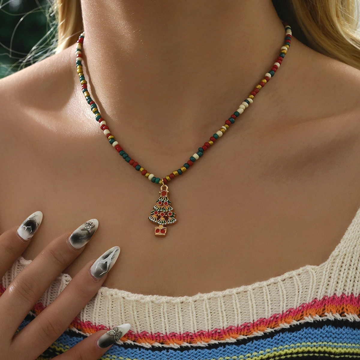 Title 27, Collier de Noël femme, guirlande Père Noël perl...