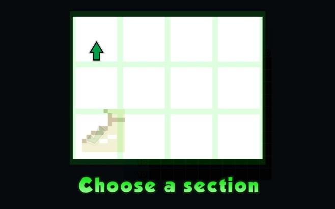 A grid 4 squares across and 3 squares high. It reads, "Choose a section," meaning a section of the current puzzle.