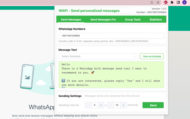 WAPI - Send personalized messages chrome extension