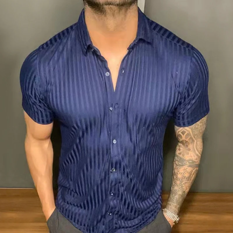 Title 5, Mens Lapel Thin Hawaiian Shirt Mercerized Shor...