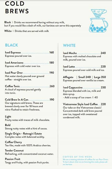 Blue Tokai Coffee Roasters menu 