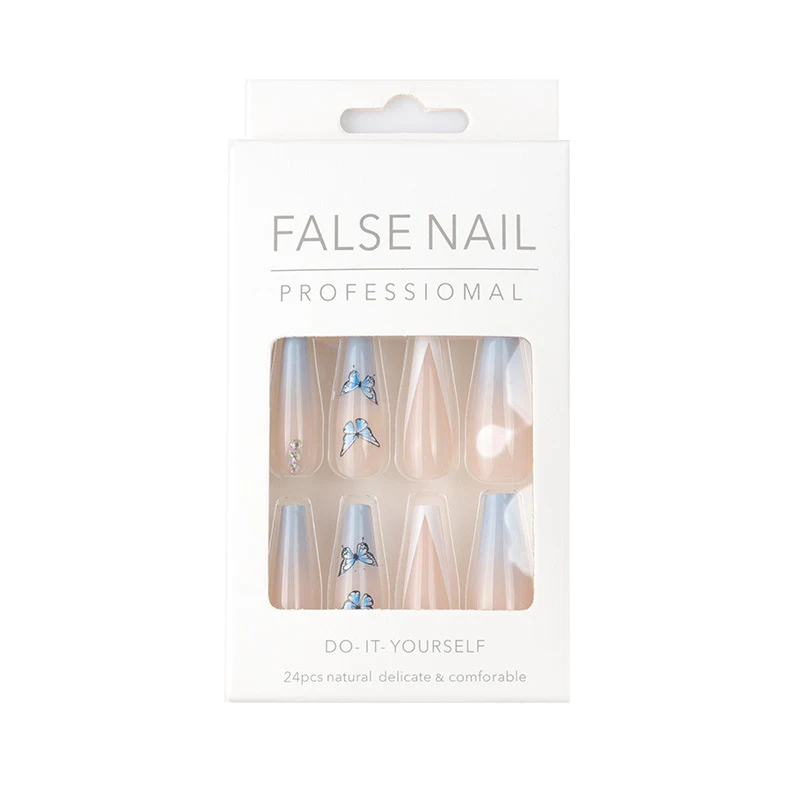 Evropske i Američke Armor Plavi Leptirić Spot Drill French Nail Tips za Elegantan Izgled Noktiju, Laka Primena.
