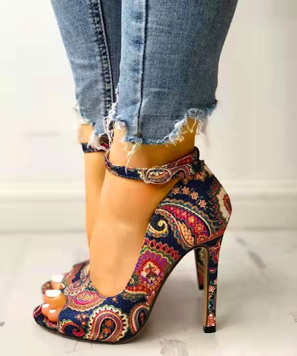 Title 4, Womens High Heeled Sandals with Ethnic Print, ...