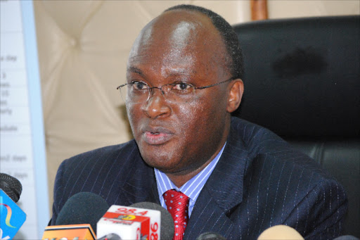 Transport Cabinet Secretary James Macharia during a press conference in Nairobi