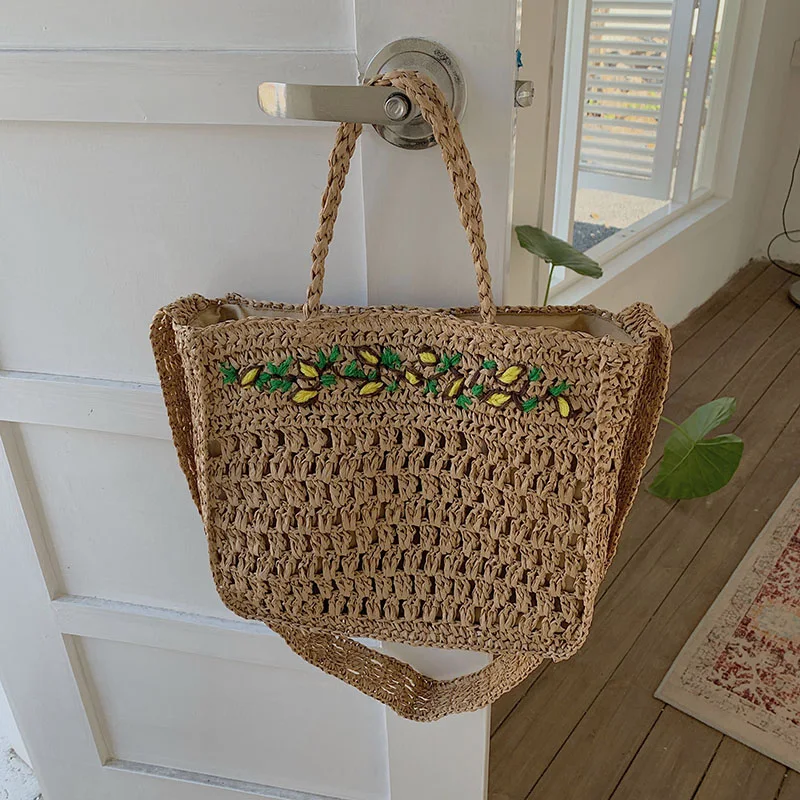 Geborduurde hol geweven damestas Zomerse stijlvolle tas Perfect voor strand, winkelen of dagelijks gebruik Lichtgewicht en ademend Een must-have accessoire