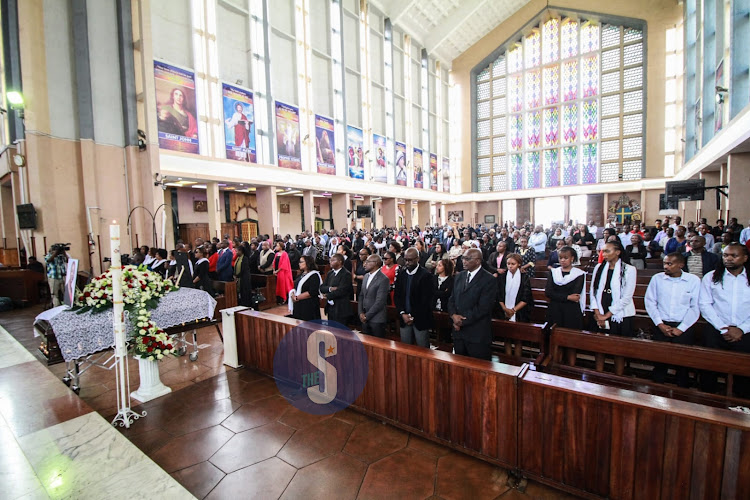 Mourners gather to pay their last respect as Journalist Rita Tinina's requim mass is held at Holy Family Basillica, Nairobi on March 25,2024