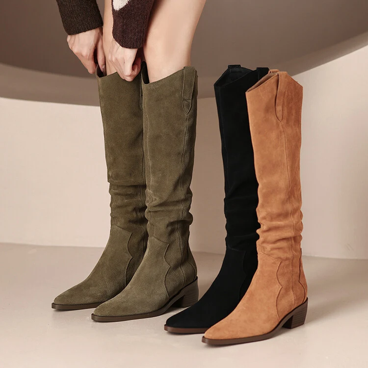 Botas altas hasta la rodilla con tacón grueso en V, las más vendidas, perfectas para otoño e invierno, comodidad y estilo.