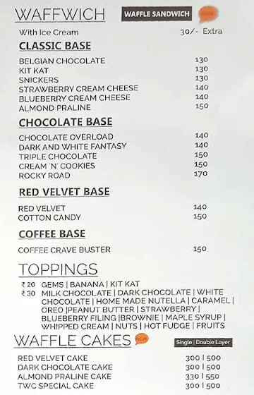 The Waffle Co. menu 