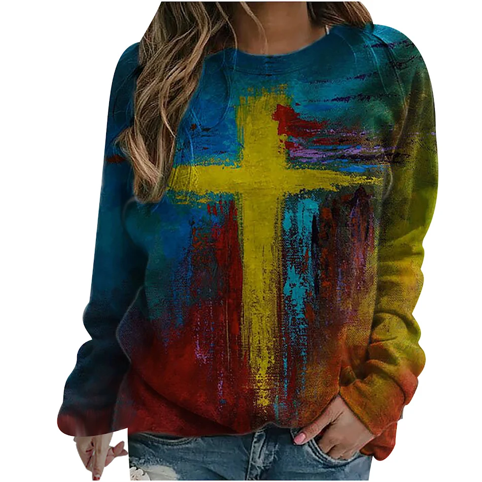Crew Neck Printed Loose Bottoming Shirt