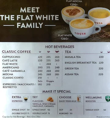 Costa Coffee menu 