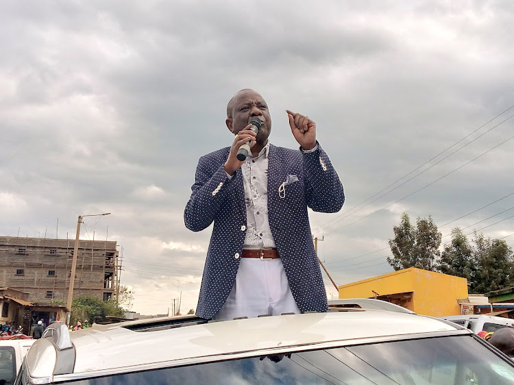 Embu Senator Njeru Ndwiga addressing residents during a past event in Embu.