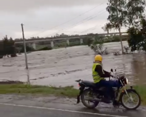 A section of the flooded bridge