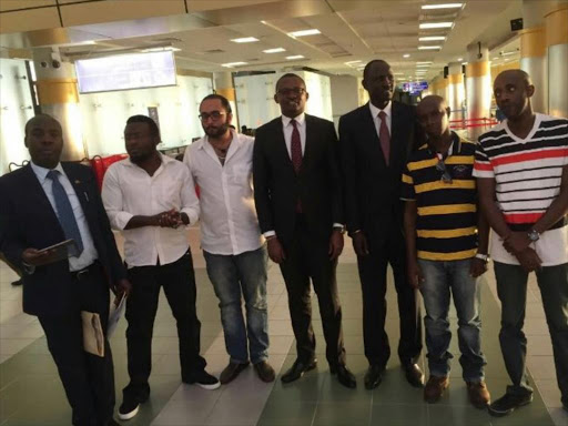 Four Kenyans who were jailed in South Sudan shortly after they landed at JKIA, December 6, 2017. /COURTESY