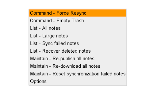 Command Command Empty Recover Maintain Re-publish Maintain Re-download Maintain synchronization Options 