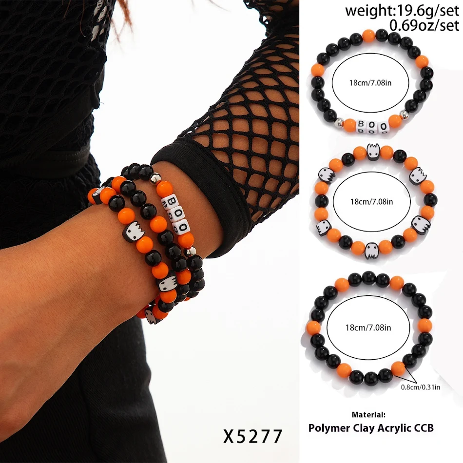 Ensemble de bracelets Halloween avec crânes et citrouilles, style européen et américain – Accessoire parfait pour déguisements !