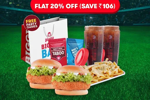 FLAT 20% Off On 2 Signature Veg Burgers + Cheesy Fries & 2 Beverages