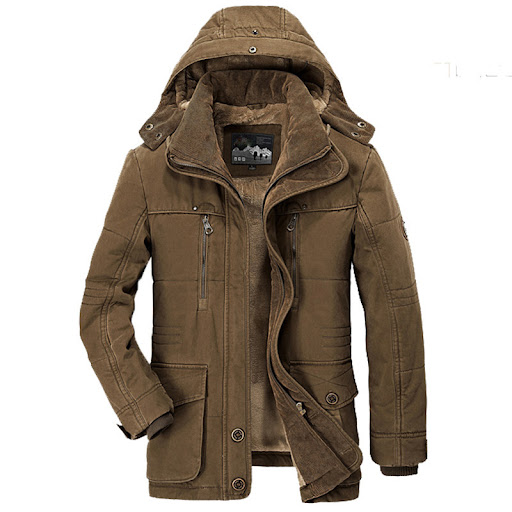 Title 7, Thickened multi-pocket hooded mens cotton coat...