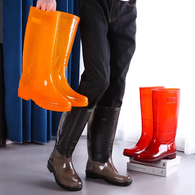 Bottes de pluie montantes pour hommes en caoutchouc, antidérapantes, résistantes à l'usure, avec doublure non tissée effet gelée.