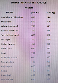 Rajasthan Sweet Palace menu 1