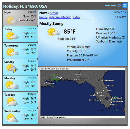 Weather Forecast for Holiday Florida