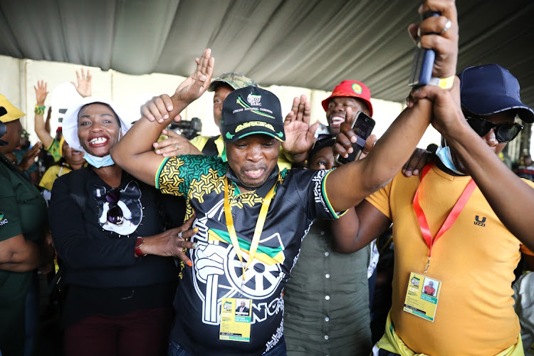 ANC members celebrating Muzi Chirwa winning the position of secretary in Mpumalanga during the provincial conference held at Witbank dam, Emalahleni.